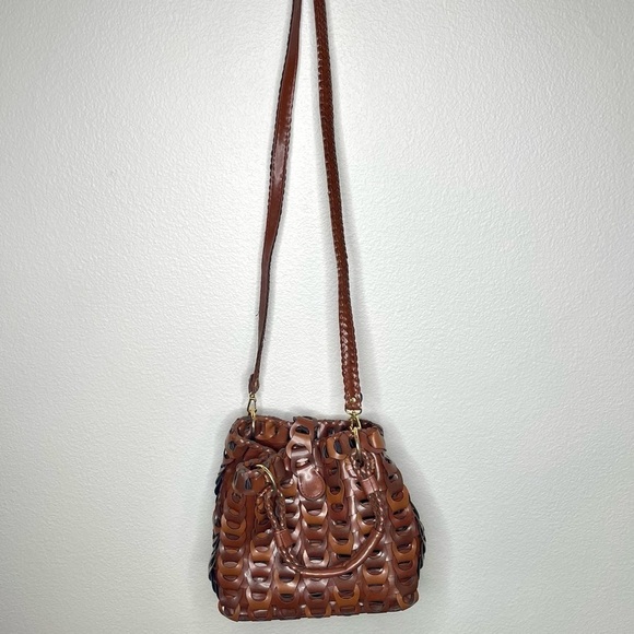 Brown Retro Funky Bohemian Circle Design Long Crossbody Convertible Purse Bag - Picture 1 of 9